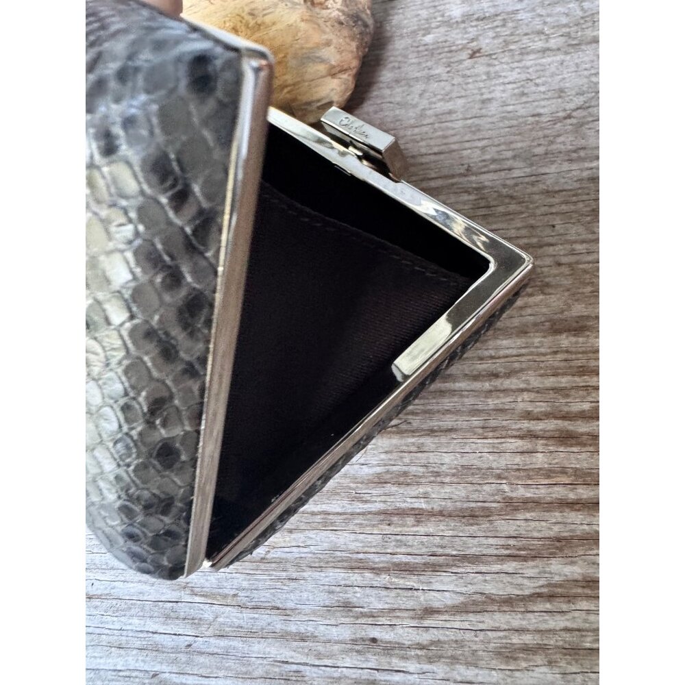 Cole Haan Black Snake Print Minaudiere Clutch Hard Frame Evening Bag MSRP $148 - Picture 7 of 8